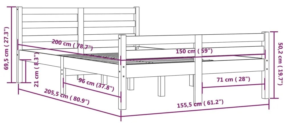 Giroletto Grigio in Legno Massello 150x200 cm King Size