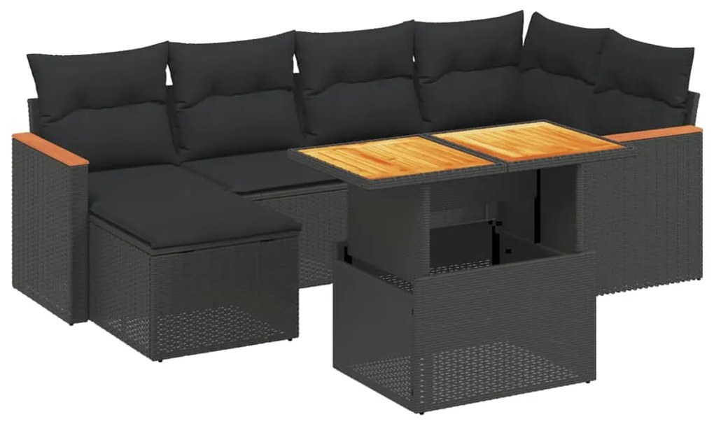 Set divani da giardino con cuscini 7pz nero polyrattan