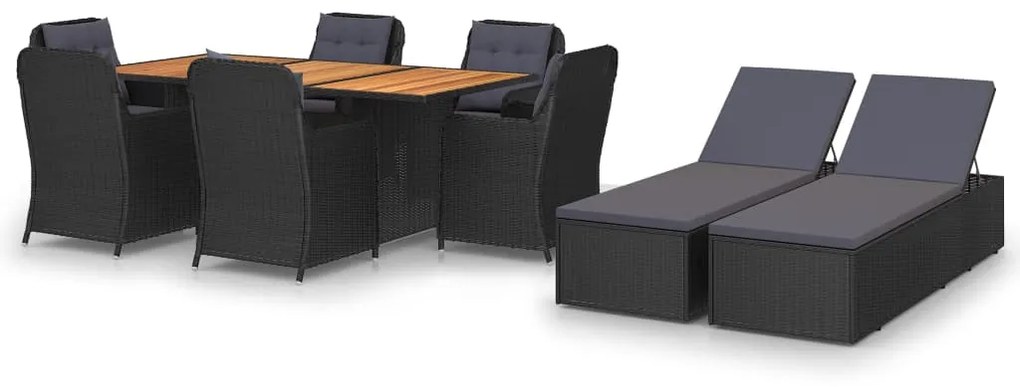 Set da pranzo da giardino 9 pz in polyrattan nero