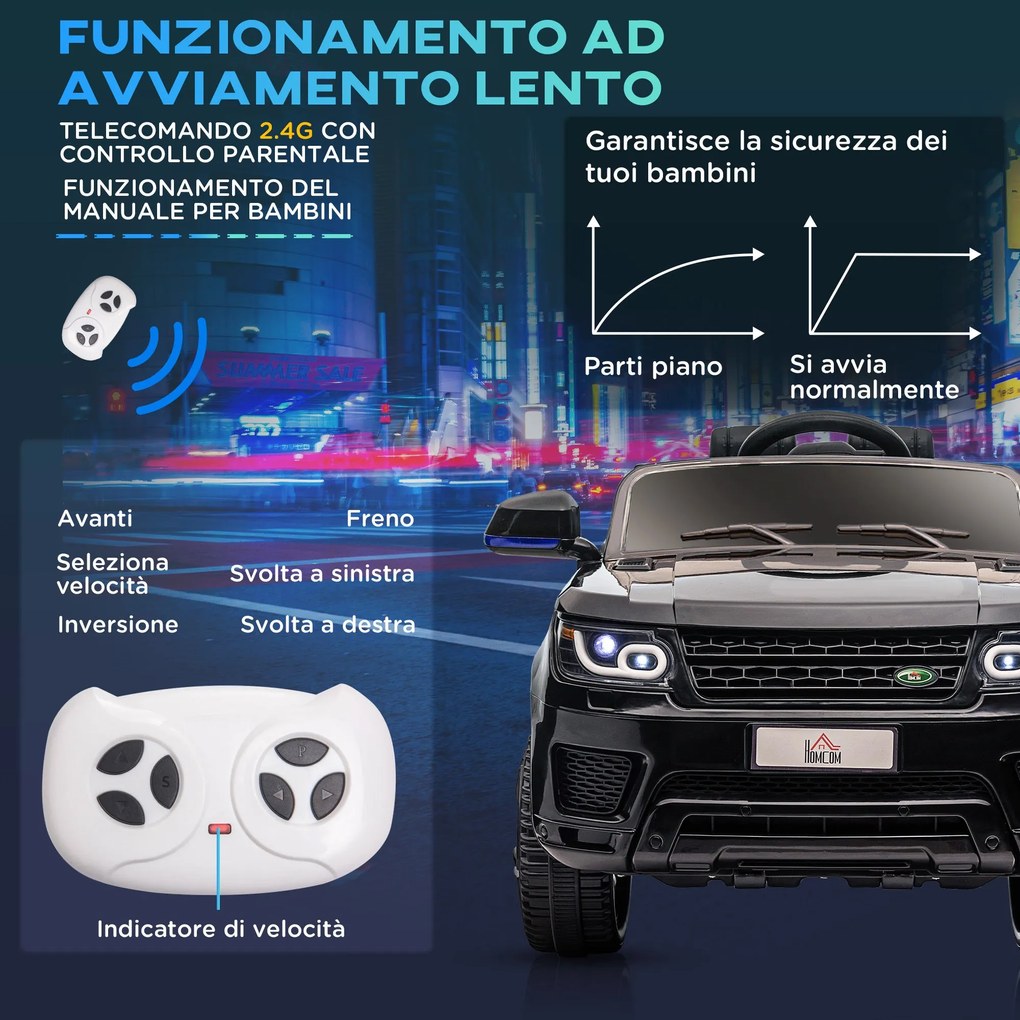 Macchina Elettrica per Bambini con Telecomando Luci LED e Clacson Nero...
