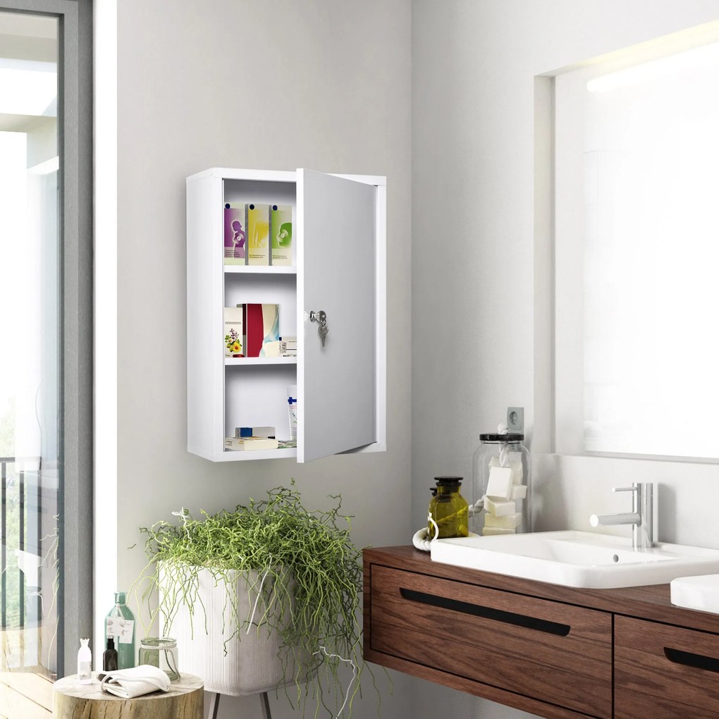 Armadietto Medicinali da Parete 40x18x60 cm 2 Chiavi in Acciaio Bianco...