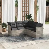 Set Divano da Giardino 5pz con Cuscini Grigio Chiaro Polyrattan 3217622