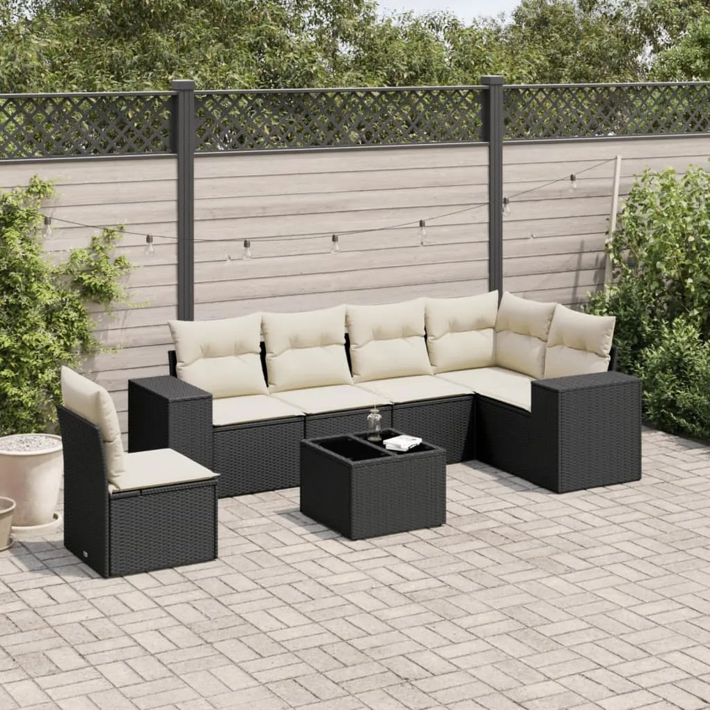 Set divani da giardino con cuscini 7pz nero polyrattan