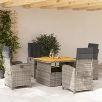 Set da Pranzo da Giardino 5 pz con Cuscini in Polyrattan Grigio 3277341