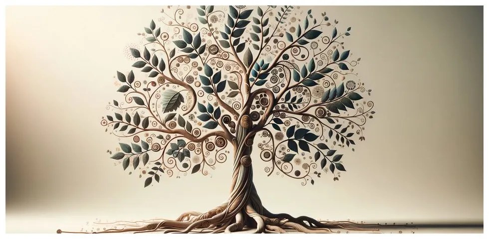 Quadro su tela – Albero della vita con foglie e spirali