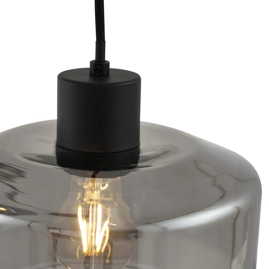 Lampada a sospensione moderna nera con vetro fumé a 3 luci - Sheena