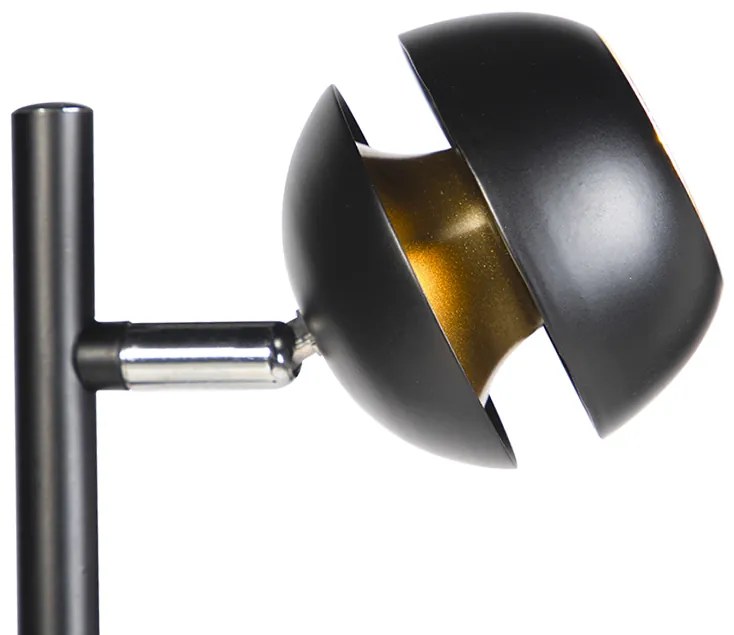 Lampada da terra moderna a 3 luci nera con interno dorato - Buell Deluxe