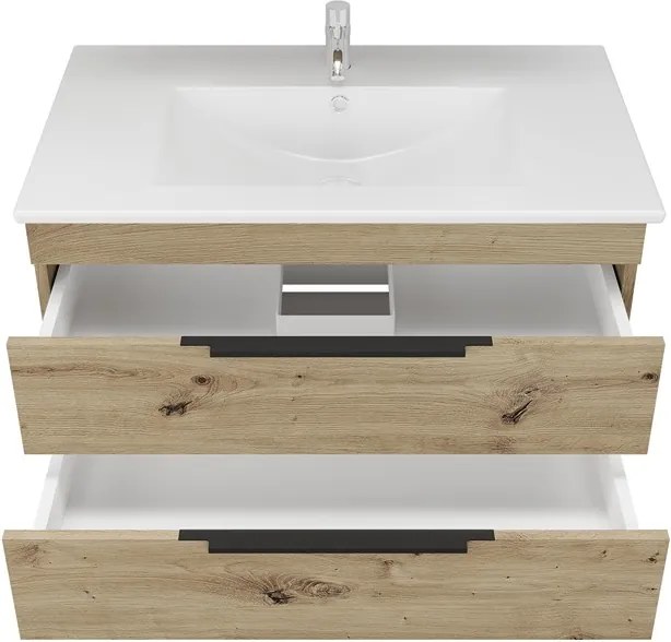 Composizione bagno sospesa 80 cm in rovere naturale spazzolato grezzo | LAC-EFESTO-80 - KAMALU