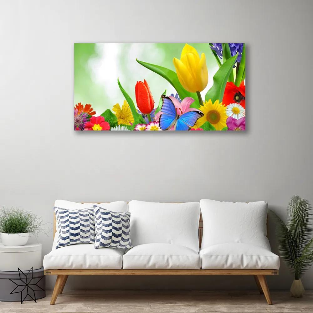 Quadro su tela Farfalla, fiori, natura 100x50 cm