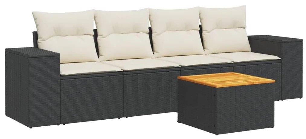 Set divani da giardino 5 pz con cuscini in polyrattan nero