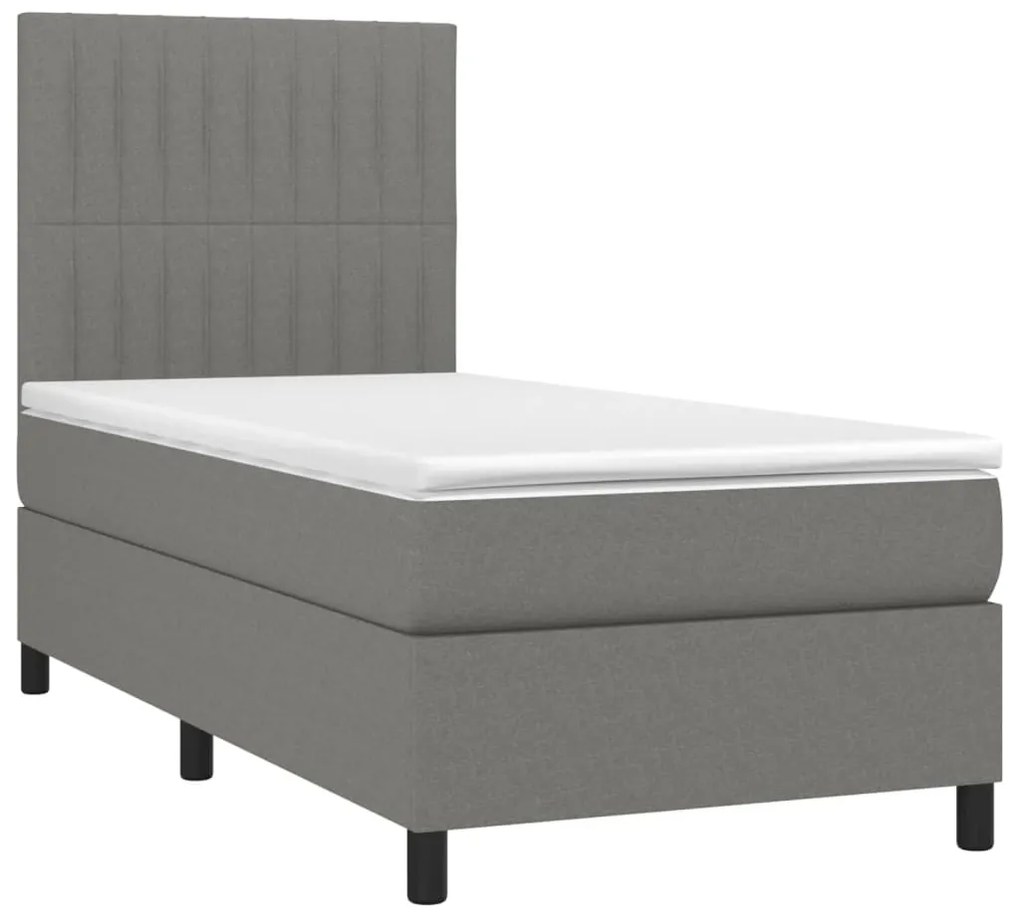 Letto a molle materasso e led grigio scuro 90x200 cm in tessuto