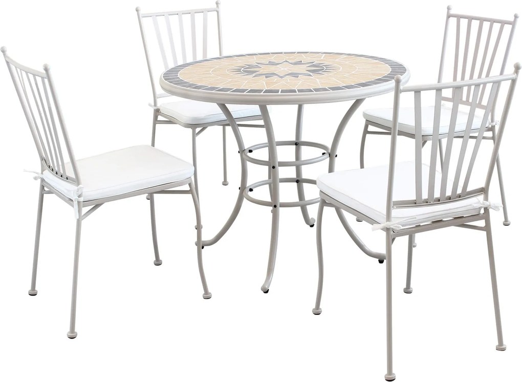 VENTUS - set tavolo in ferro Ø 90 x 74 h con 4 sedie Ventus