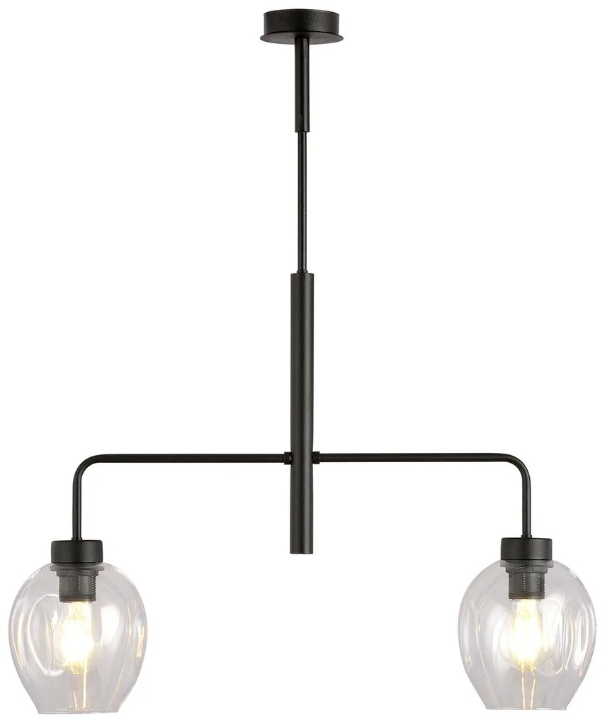 Lampadario Moderno 2 Luci Auriga In Accaio Nero E Vetro Trasparente