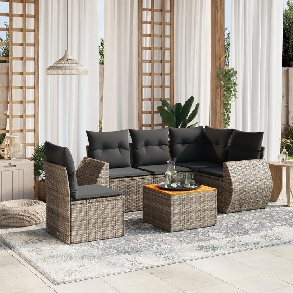 Set divano da giardino 6 pz con cuscini grigio in polyrattan