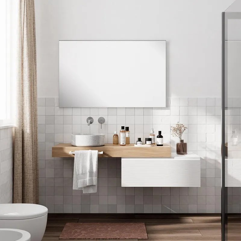 Mobile da bagno sotto lavabo Step bianco opaco L 80.3 x H 30 x P 46 cm 1 cassetto, lavabo non incluso