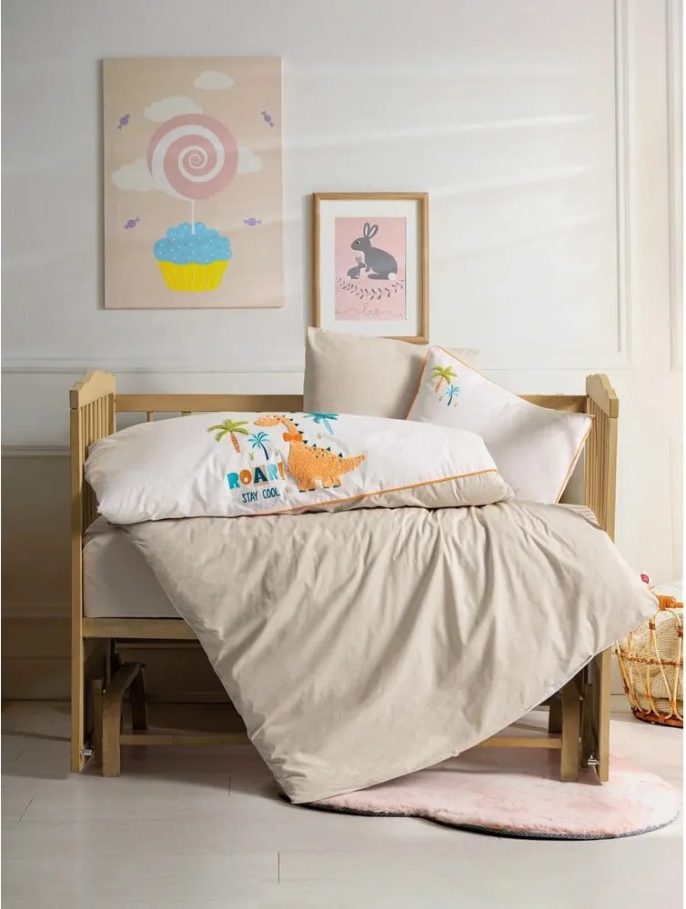 Set copripiumino e federa da bambini beige in cotone per culla con lenzuolo incluso/4 pezzi 100x150 cm Kiddo – Mijolnir