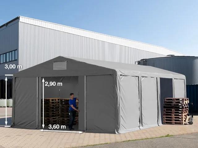 TOOLPORT 8x8m tenda capannone, altezza 3,0m porta scorrevole, PVC 850, grigio, con statica (sottofondo in terra) - (93811)