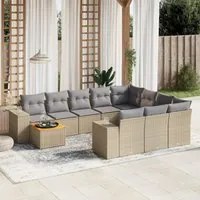 Set Divani da Giardino 11 pz con Cuscini Beige in Polyrattan 3257963