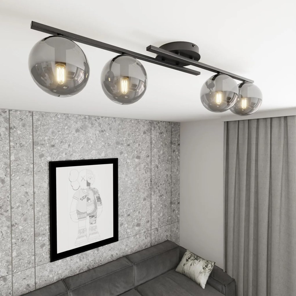 Plafoniera Moderna Nettuno Acciaio Nero 4 Luci E14 Ip20