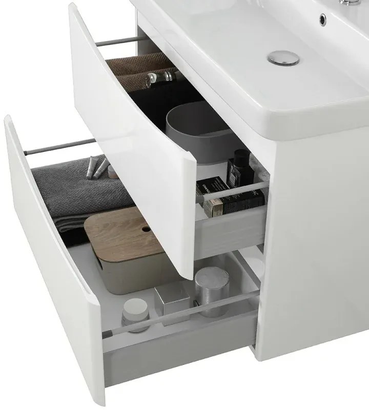 Mobile bagno sospeso 80 cm bianco lucido con specchio reversibile Zen