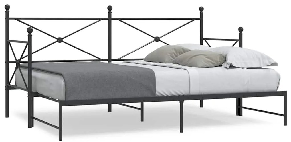 Divano Letto Estraibile Senza Materasso Nero 80x200 Cm Acciaio /