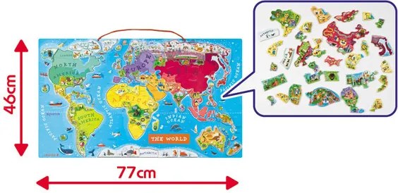 Mappa del mondo - Puzzle magnetico 92 pezzi (versione inglese) - legno
