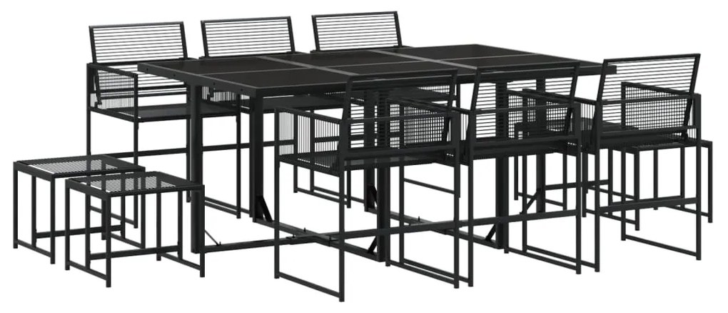 Set da pranzo da giardino 11 pz in polyrattan nero