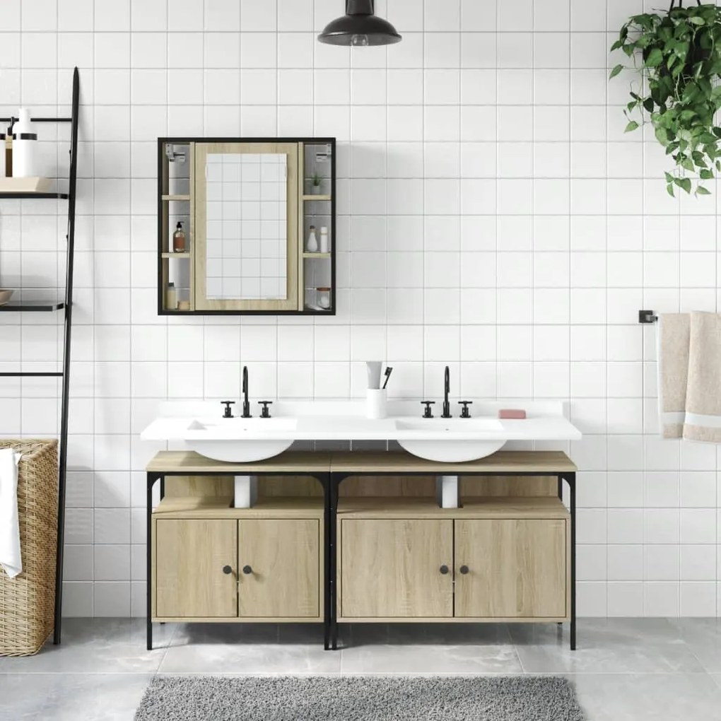 Set di mobili da bagno 3 pz rovere sonoma in legno multistrato