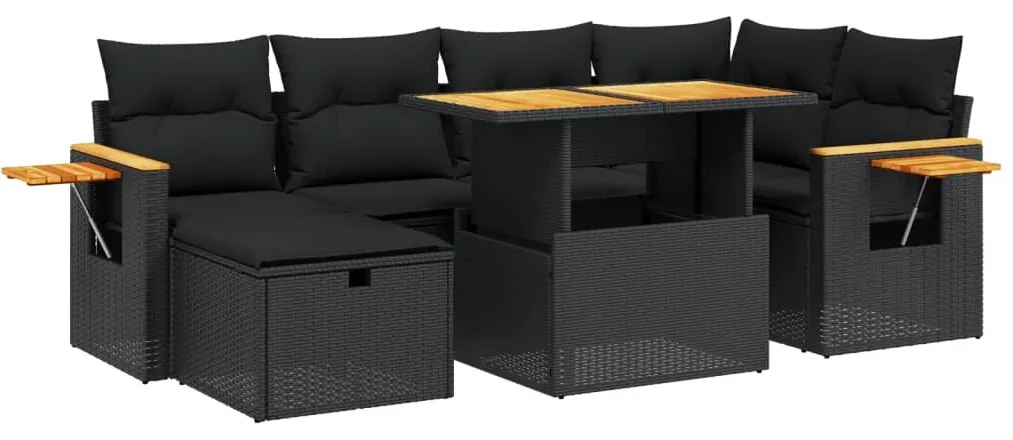 Set divani da giardino con cuscini 7pz nero polyrattan