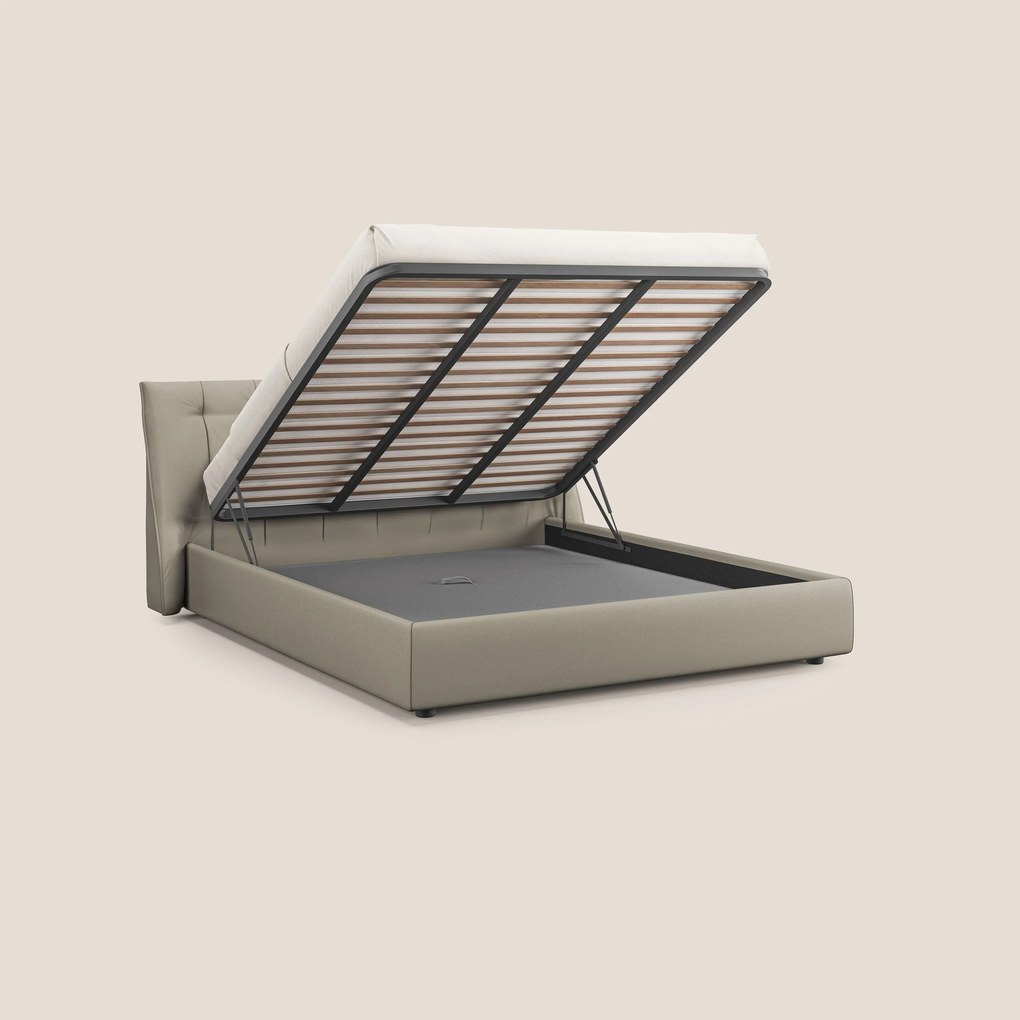 Clizia letto imbottito di design con vano contenitore in ecopelle impermeabile T04 tortora