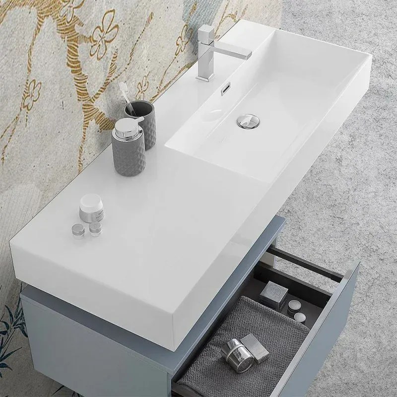Lavabo sospeso in resina 120 cm vasca destra bianco lucido Loto