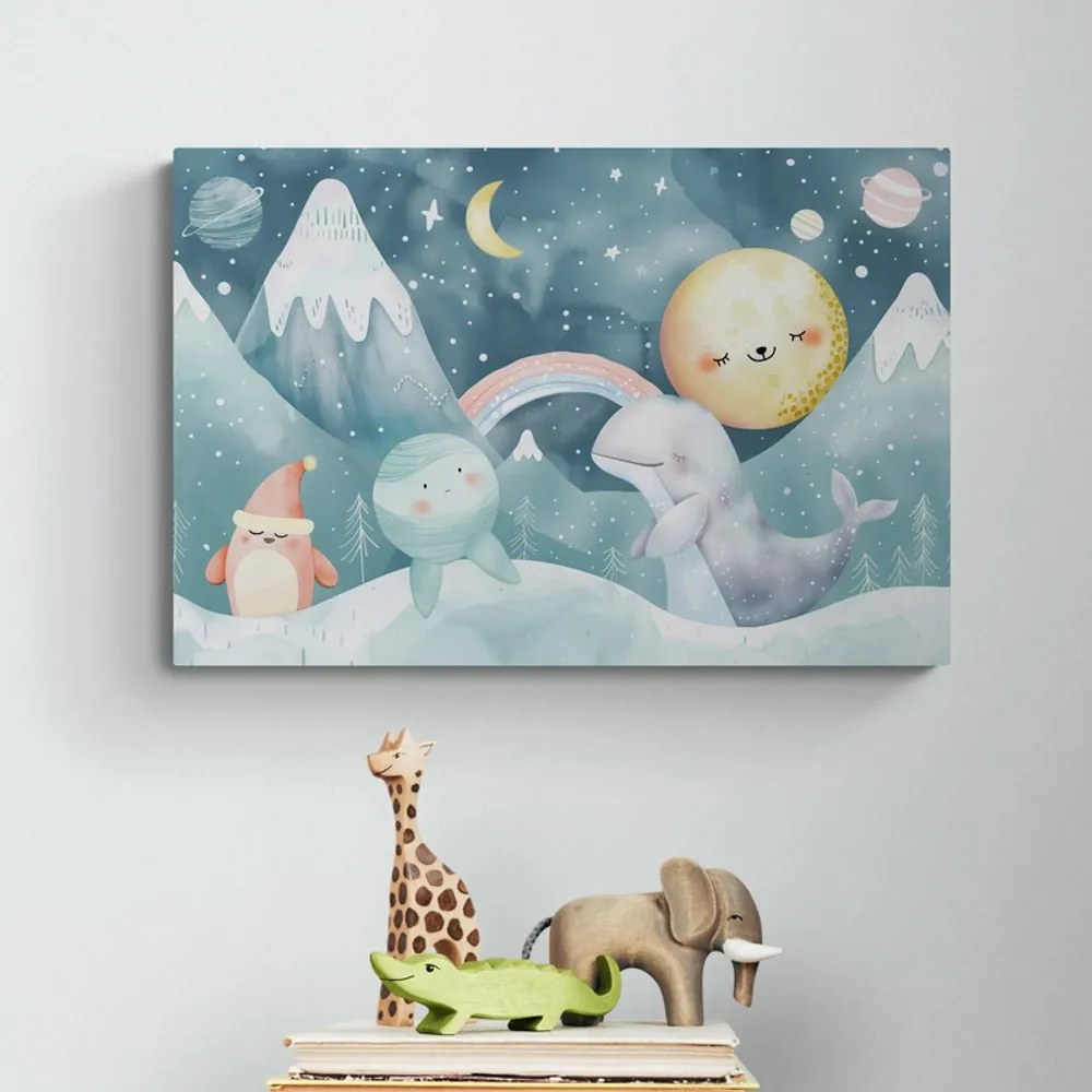 Stampa su tela – Per bambini: animali nel paesaggio innevato