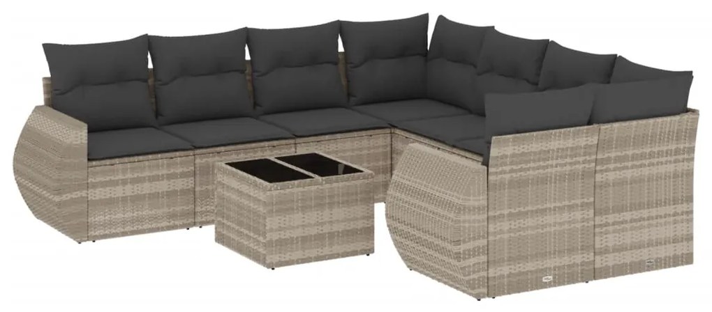 Set divano da giardino 9pz con cuscini grigio chiaro polyrattan