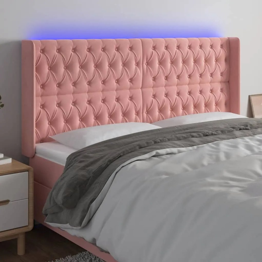 Testiera A Led Rosa 203x16x118/128 Cm İn Velluto /