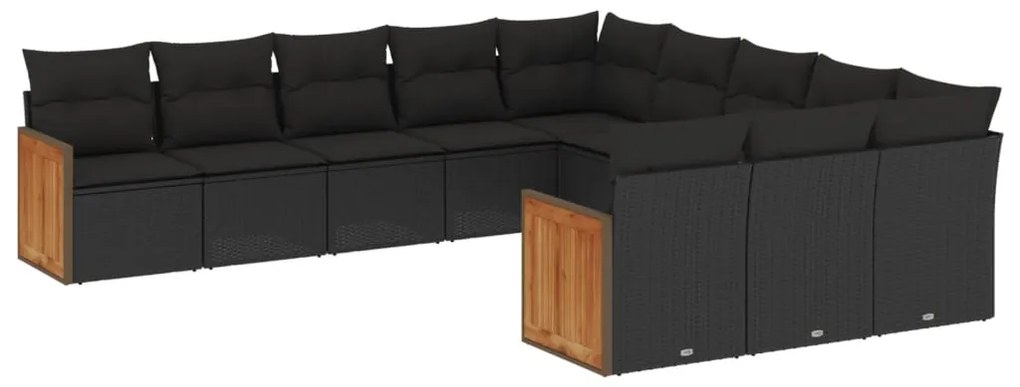 Set divani da giardino 11 pz con cuscini in polyrattan nero