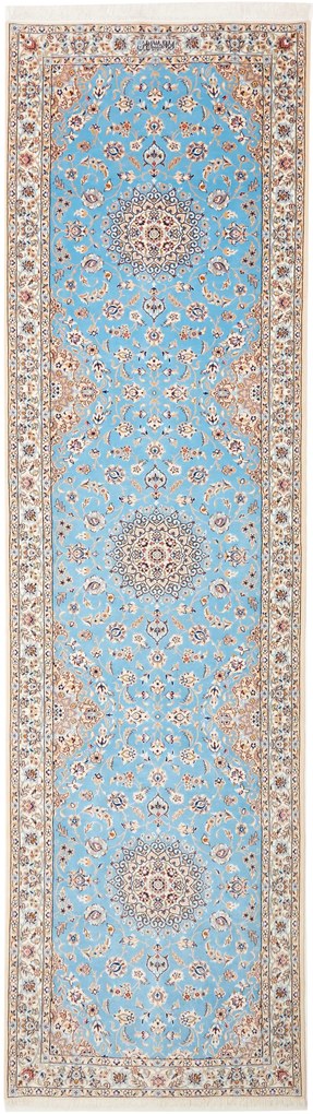 Nain Tappeto persiano 310x90 Blu (Iran) Annodato A Mano