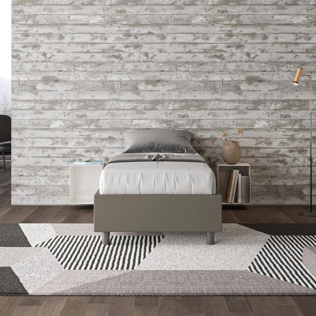Letto singolo imbottito similpelle Azelia con e senza rete e contenitore, Cappuccino / Contenitore