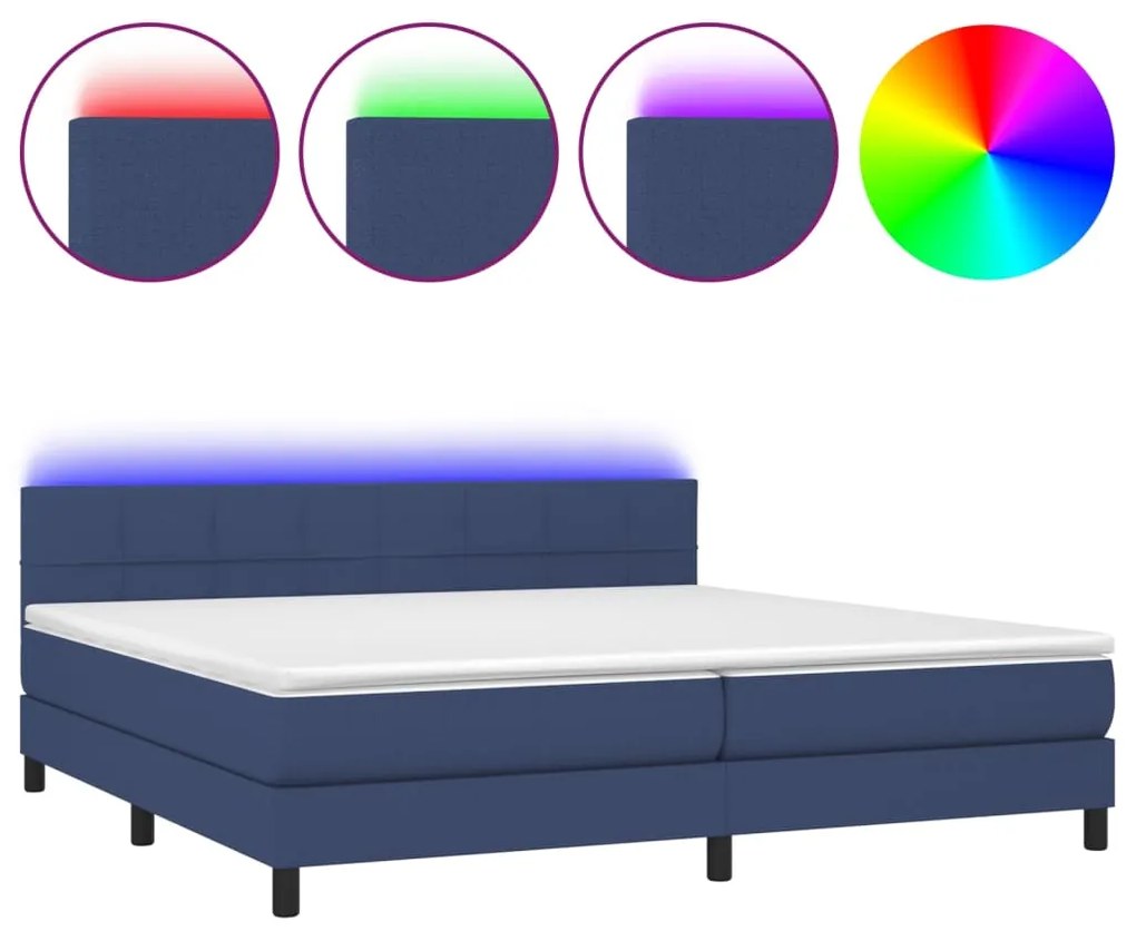 Letto a molle materasso e led blu 200x200cm in tessuto