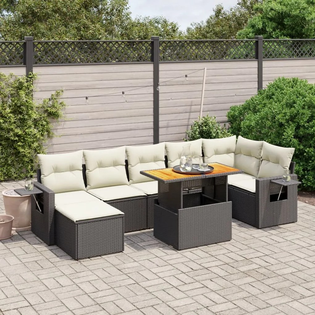 Set Divani da Giardino con Cuscini 8 pz Nero in Polyrattan