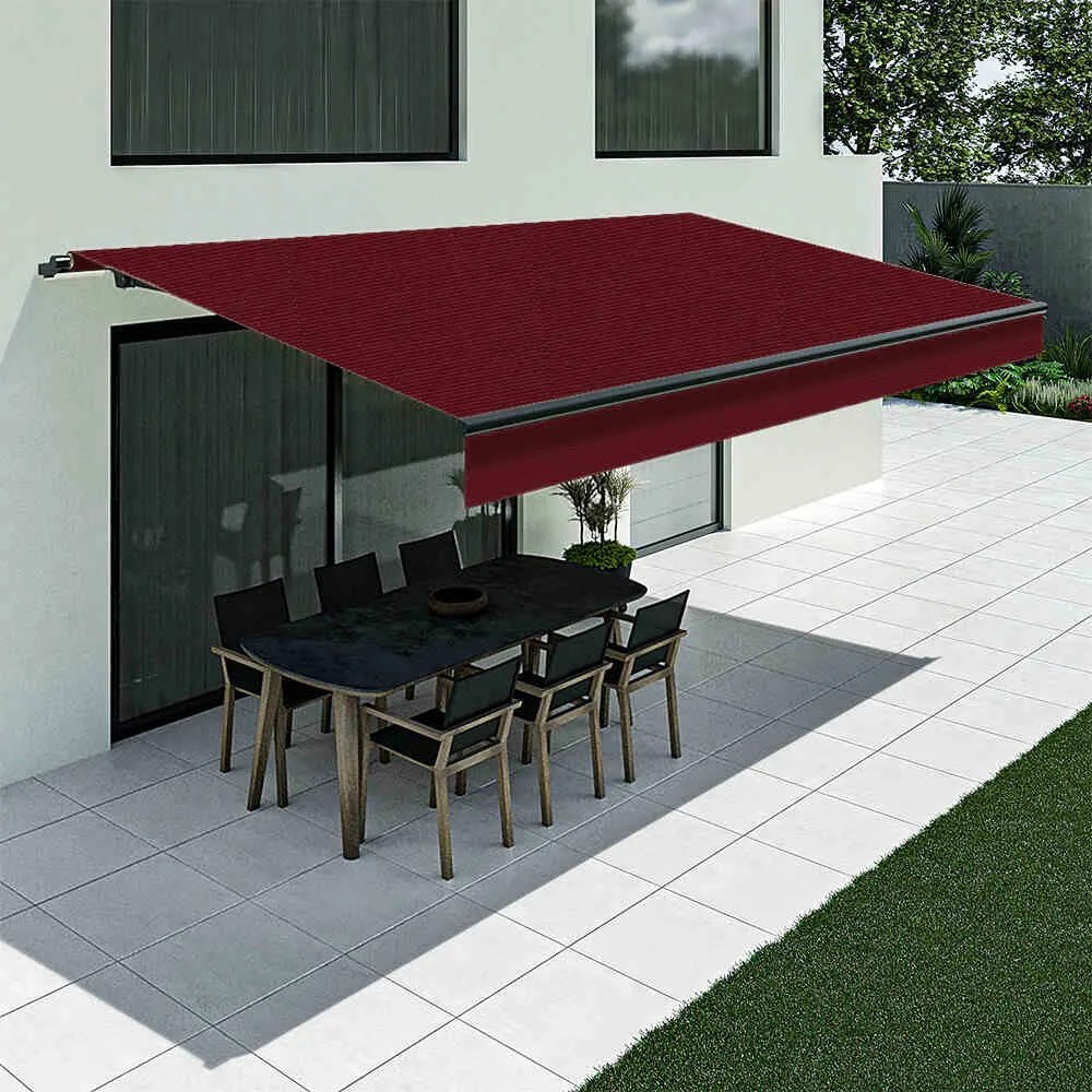 Tenda da sole rosso vino con mantovana dritta, modello Basic senza cassonetto, 2400 x 1500 mm, con manovella, configurazione individuale