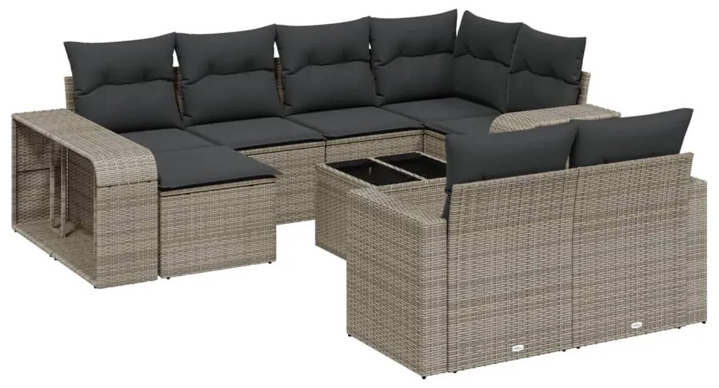 Set divani da giardino 11 pz con cuscini in polyrattan grigio