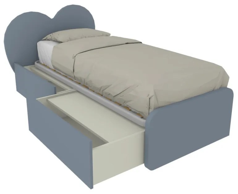 CUPIDOC - Letto cameretta a cuore singolo 80x190 con cassettoni estraibili e testata personalizzabile.Rete inclusa