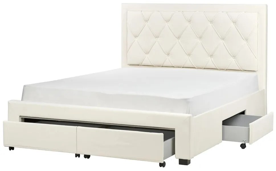 Letto matrimoniale con contenitore velluto crema chiaro 160 x 200 cm LIEVIN Beliani