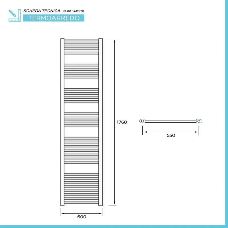Termoarredo cromato scaldasalviette 60x180 interasse 55 cm