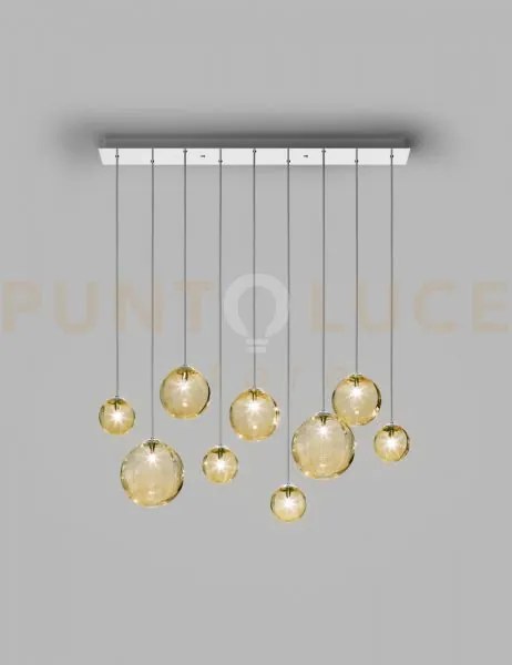 Puppet sospensione l9 ambra trasparente cromo lucido 9 luci attacco g9