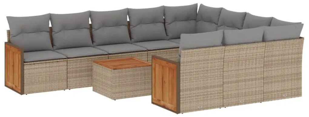 Set divani da giardino 11 pz con cuscini beige in polyrattan