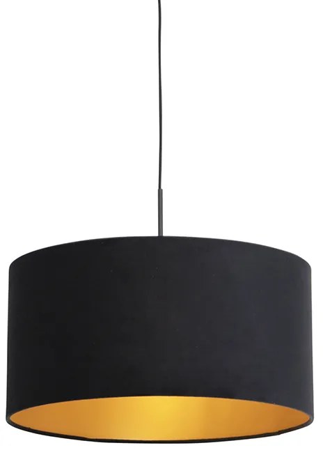Lampada a sospensione con paralume in velluto nero con oro 50 cm - Combi