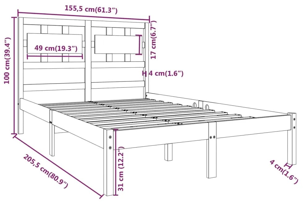 Giroletto Nero in Legno Massello 150x200 cm King Size