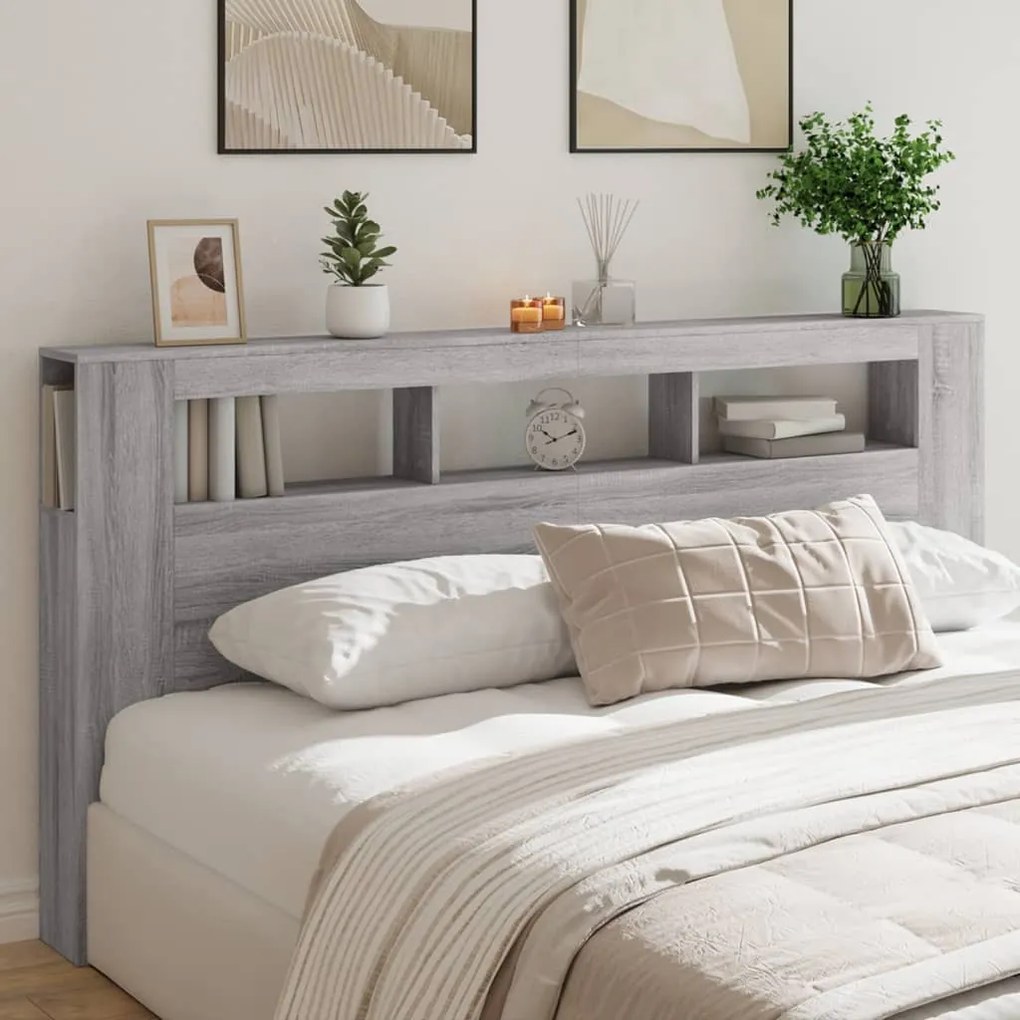 Testiera Led Grigio Sonoma 200x18,5x103,5 Cm Legno Multistrato /