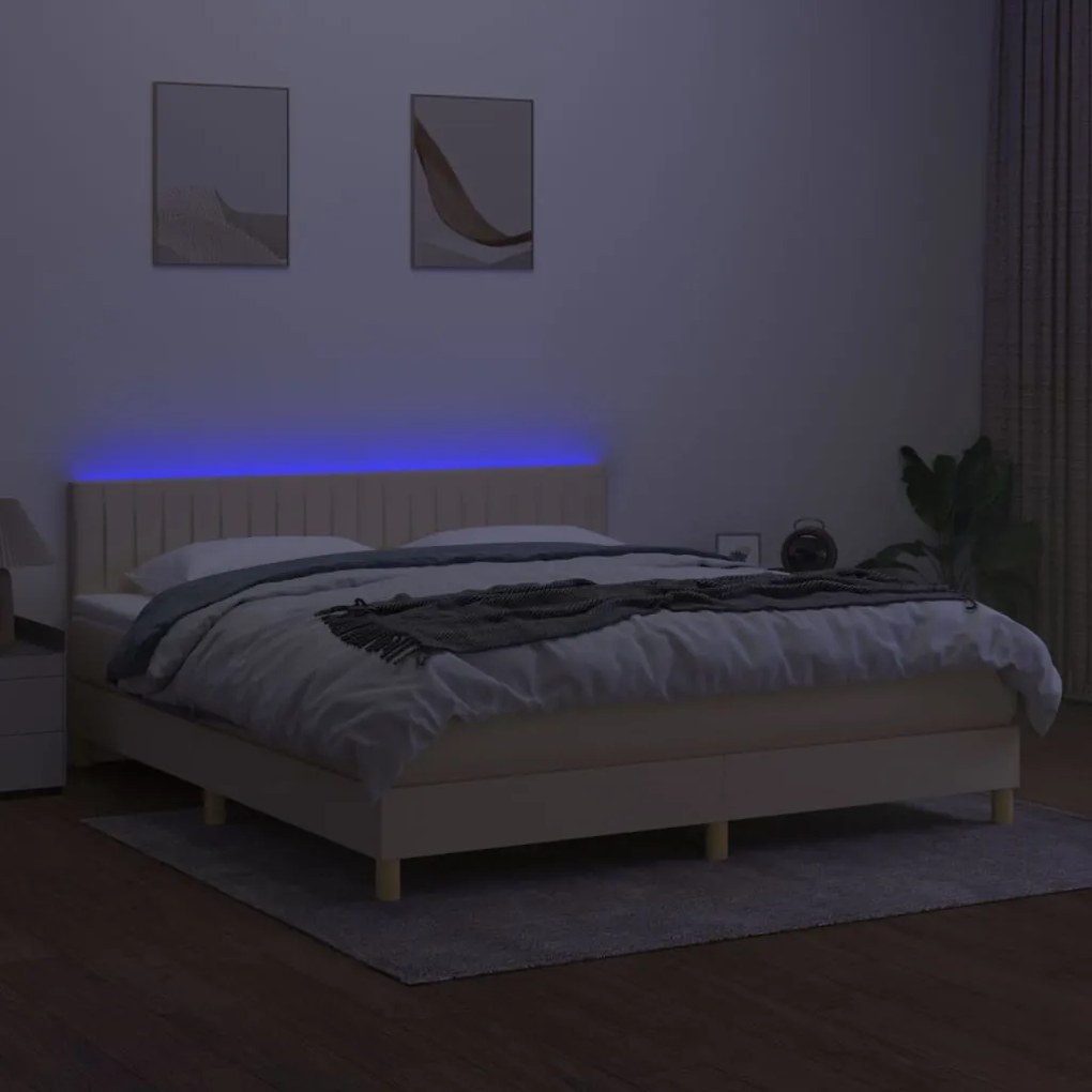 Letto a molle con materasso e led crema 180x200 cm in tessuto